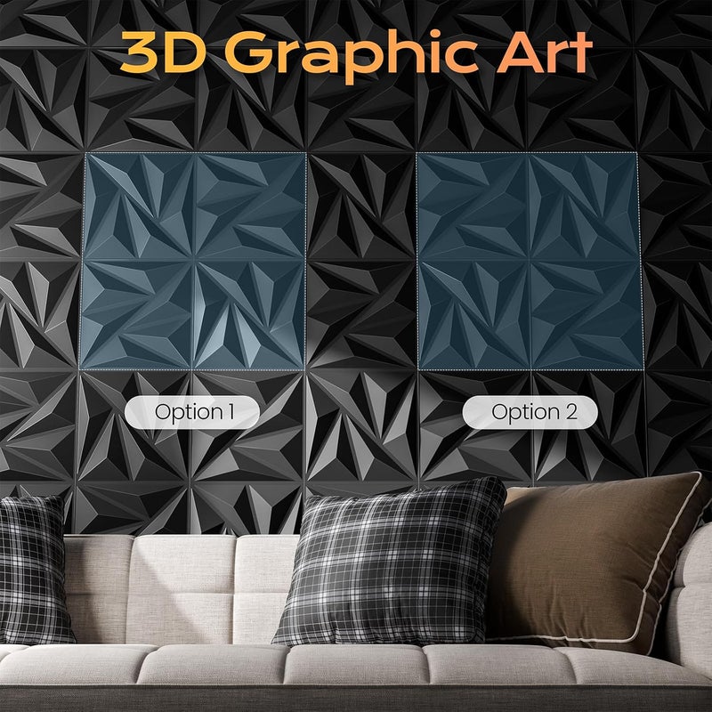 Sonicism Wall Panels Upgrade 16 Pack,0.7”x11.8”x11.8”Pyramid 3D Wall Panels Creative Cutting,PVC Wall Panels for Interior Wall Decor Fire Resistant,Wall Tiles for Various Scenes(Charcoal Black) - Image 4